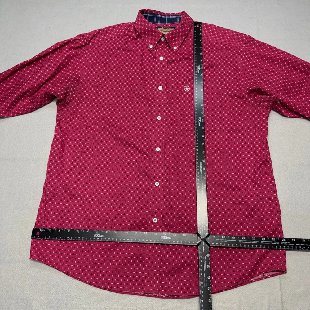 Ariat Wrinkle Free Luis XL Burgundy Geometric Print Long Sleeve Shirt Men